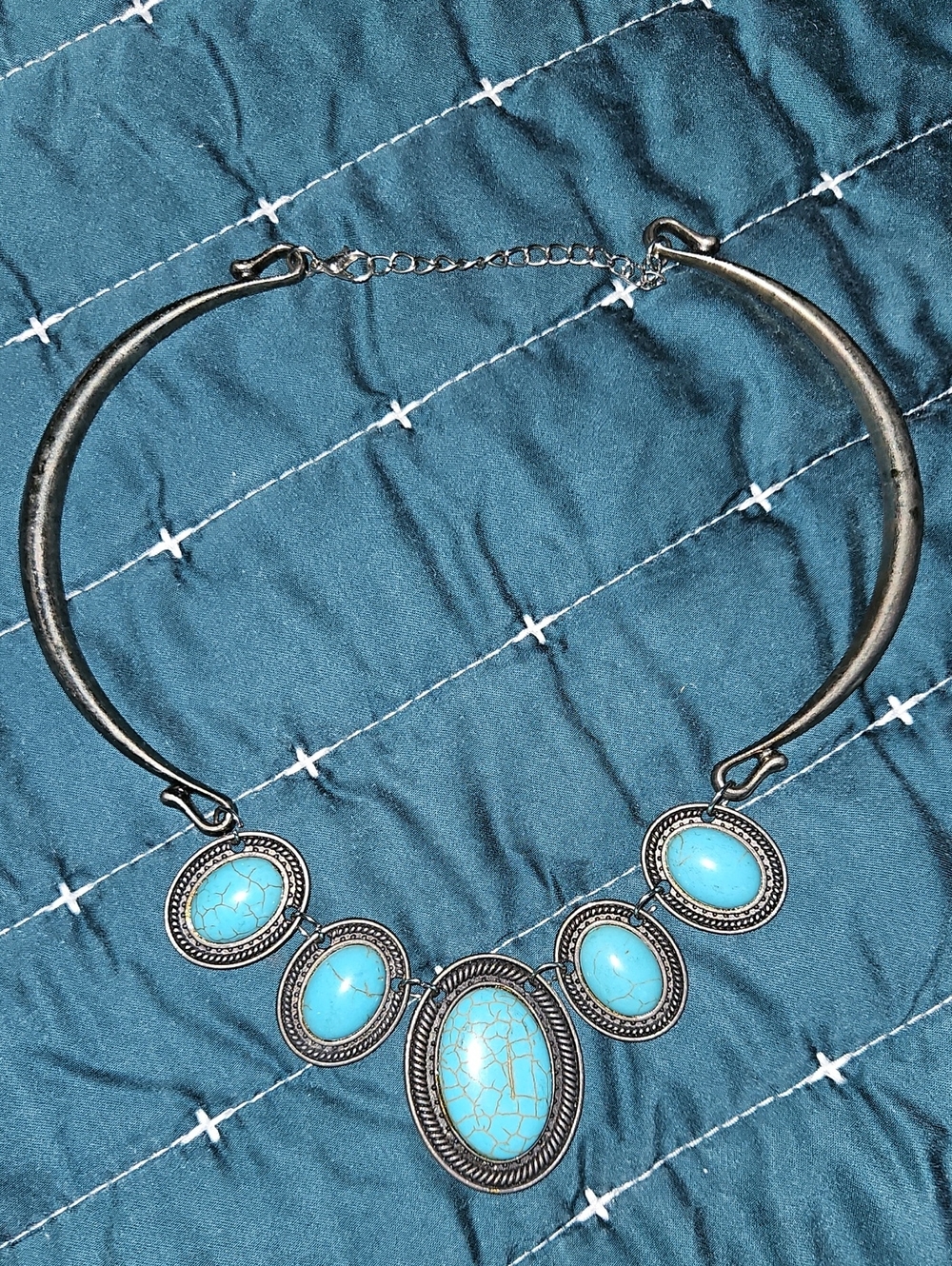 Turquoise Statement Bib Necklace - Silver-Tone Women’s Jewelry